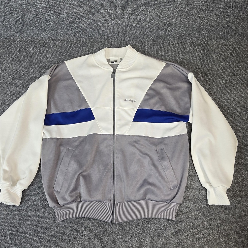 MacGregor Track Jacket Mens Large Gray Colorblock Full Zip Athletic Retro